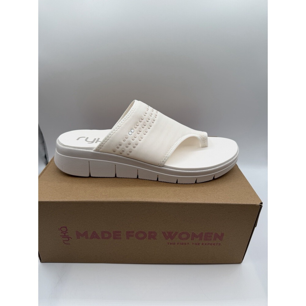 Ryka Elegance Slide Sandals, Women's 12,Wht/OW,Toe Loop Thong,Platform,NEW/DEFS.